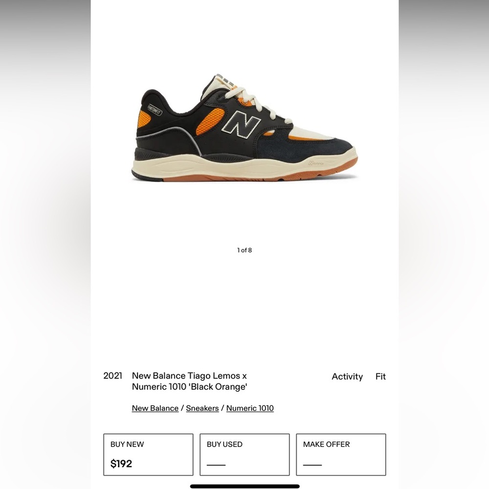 New Balance Women’s Skateboarding Shoes 1010 Tiago Black Orange Sneaker Size 5.5 - Picture 7 of 9
